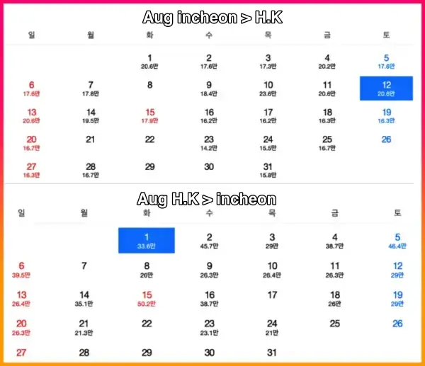 마카오 8월 항공권 가격