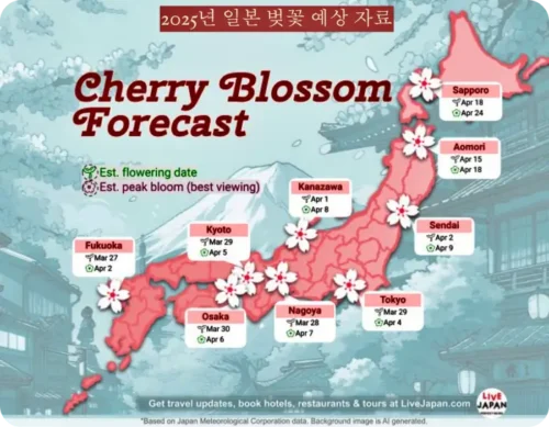 Read more about the article 2025년 일본 벚꽃 개화 시기, 만개 기간 기상청 정보, 여행 명소 정리