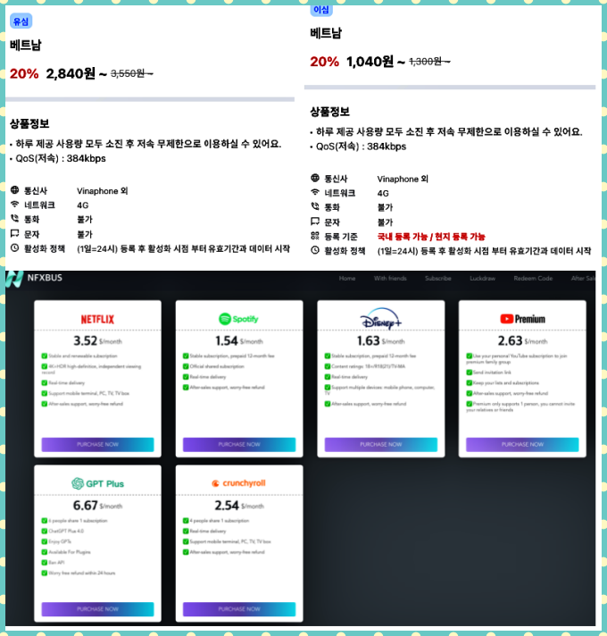 푸꾸옥 심카드, esim 할인 가격