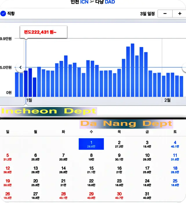 다낭 1월 항공권 가격