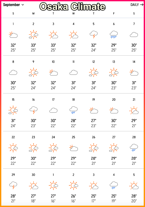 오사카 9월 날씨 기후